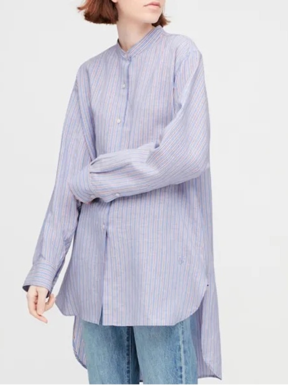 215. JW ANDERSON x UNIQLO Blue Striped Band-Collar Button-Down Shirt